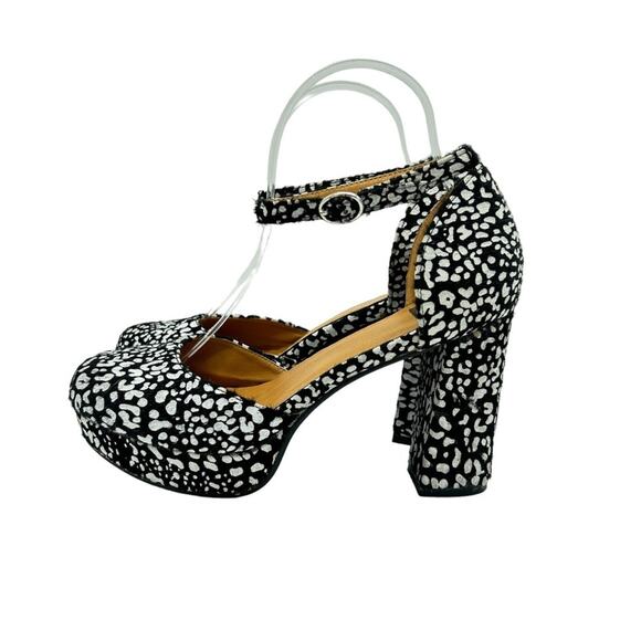 NYLA Pony Platforms Womens SIze 7 Black White Animal Print Faux Fur Retro 70's - Picture 3 of 9